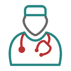 um ícone de um médico com estetoscópio no pescoço